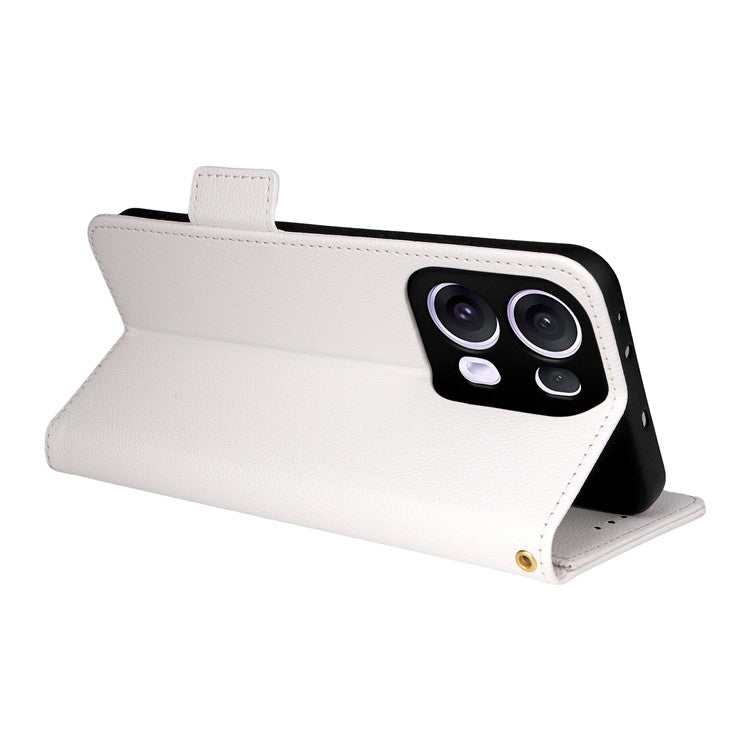 For Oppo Reno13 Pro 5G Case with Wrist Strap Litchi Texture PU Leather Wallet Phone Cover - White
