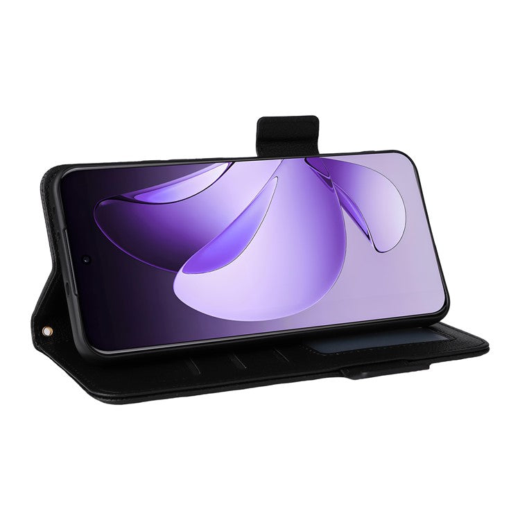 For Oppo Reno13 Pro 5G Case with Wrist Strap Litchi Texture PU Leather Wallet Phone Cover - Black