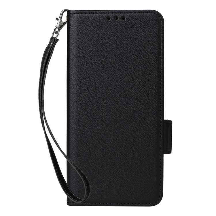 For Oppo Reno13 Pro 5G Case with Wrist Strap Litchi Texture PU Leather Wallet Phone Cover - Black