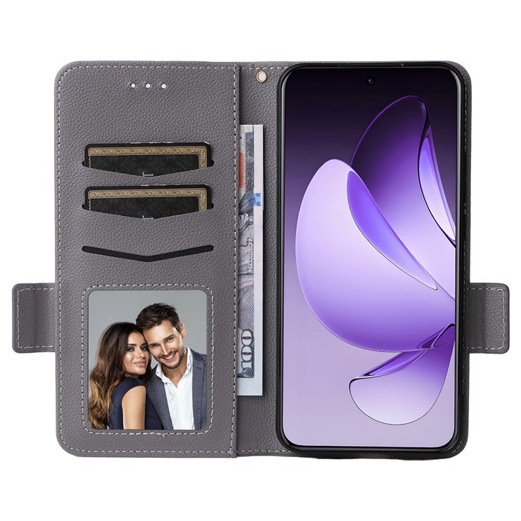 For Oppo Reno13 Pro 5G Case with Wrist Strap Litchi Texture PU Leather Wallet Phone Cover - Grey
