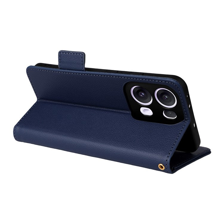 For Oppo Reno13 Pro 5G Case with Wrist Strap Litchi Texture PU Leather Wallet Phone Cover - Dark Blue