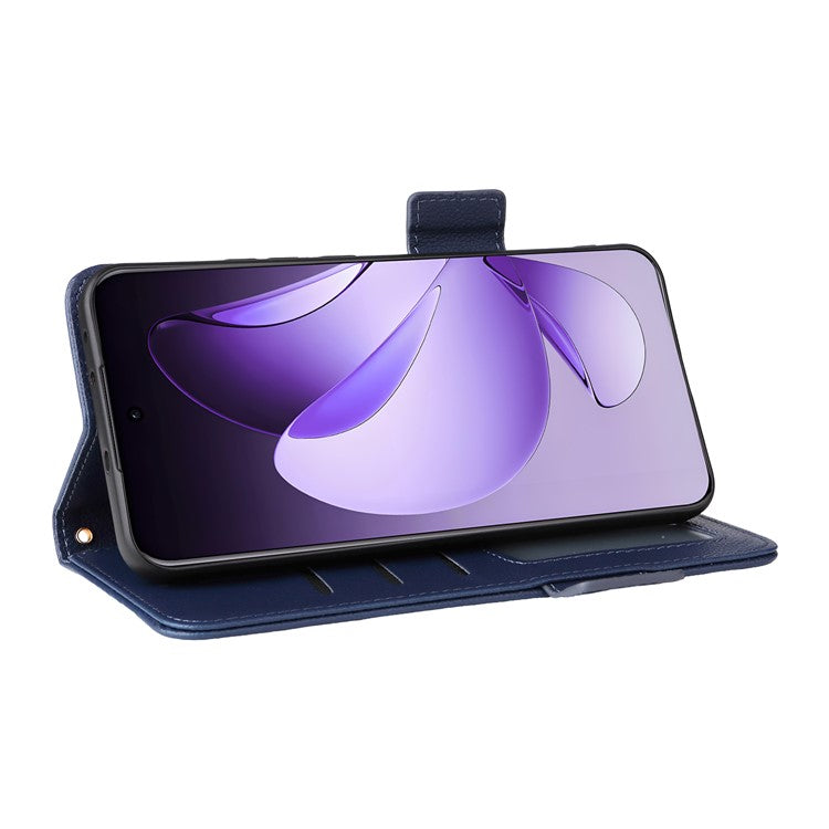 For Oppo Reno13 Pro 5G Case with Wrist Strap Litchi Texture PU Leather Wallet Phone Cover - Dark Blue