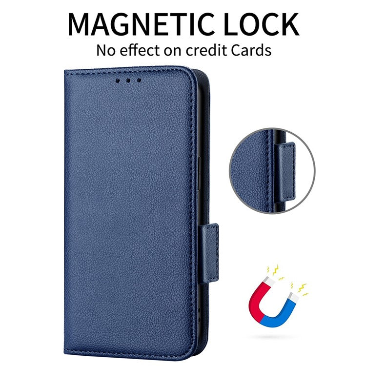 For Oppo Reno13 Pro 5G Case with Wrist Strap Litchi Texture PU Leather Wallet Phone Cover - Dark Blue