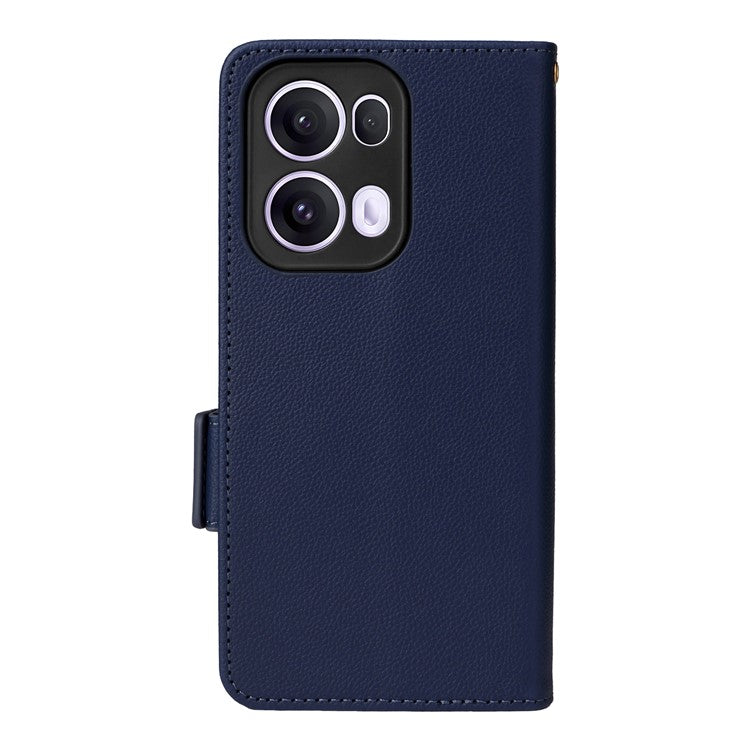 For Oppo Reno13 Pro 5G Case with Wrist Strap Litchi Texture PU Leather Wallet Phone Cover - Dark Blue