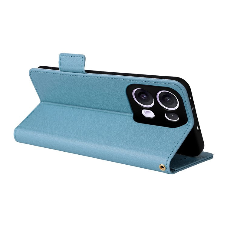 For Oppo Reno13 Pro 5G Case with Wrist Strap Litchi Texture PU Leather Wallet Phone Cover - Baby Blue