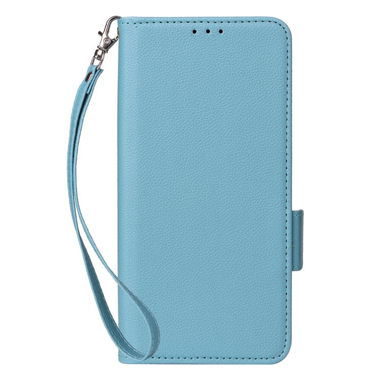 For Oppo Reno13 Pro 5G Case with Wrist Strap Litchi Texture PU Leather Wallet Phone Cover - Baby Blue