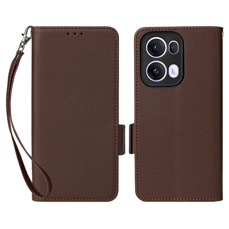 For Oppo Reno13 Pro 5G Case with Wrist Strap Litchi Texture PU Leather Wallet Phone Cover - Brown
