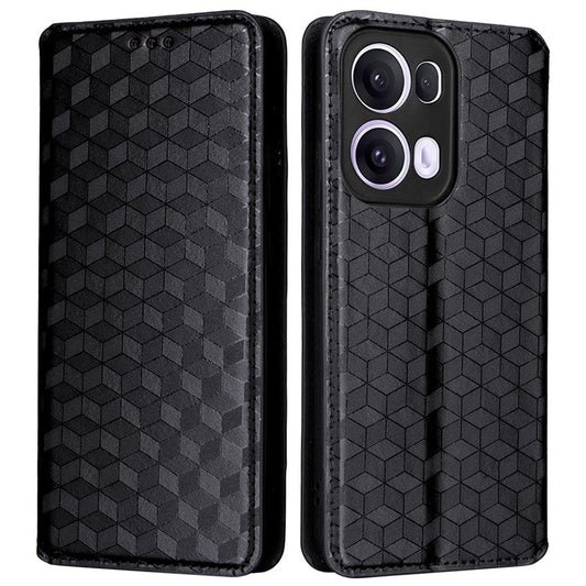 For Oppo Reno13 Pro 5G Wallet Case Rhombus Imprinted Leather Phone Cover - Black