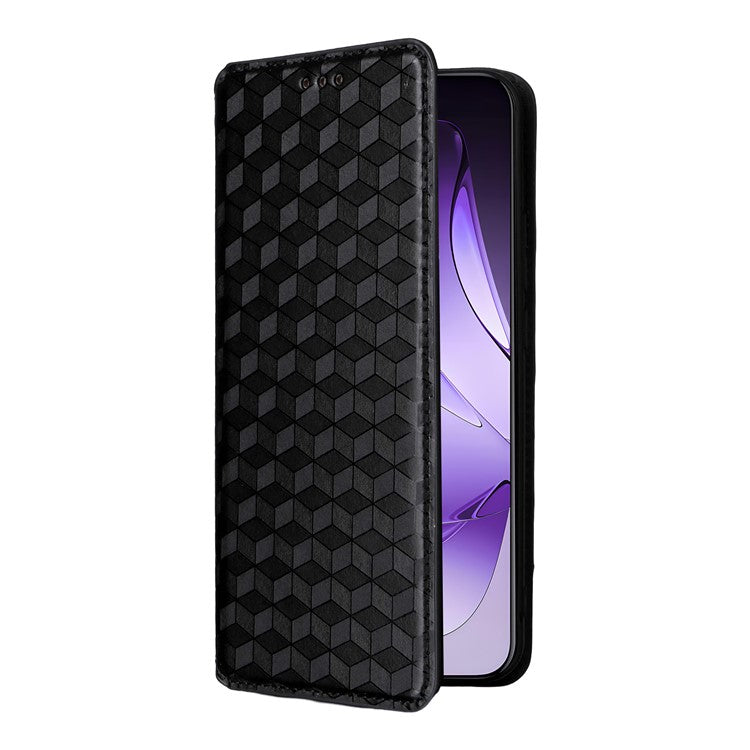 For Oppo Reno13 Pro 5G Wallet Case Rhombus Imprinted Leather Phone Cover - Black