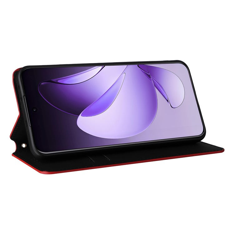 For Oppo Reno13 Pro 5G Wallet Case Rhombus Imprinted Leather Phone Cover - Red