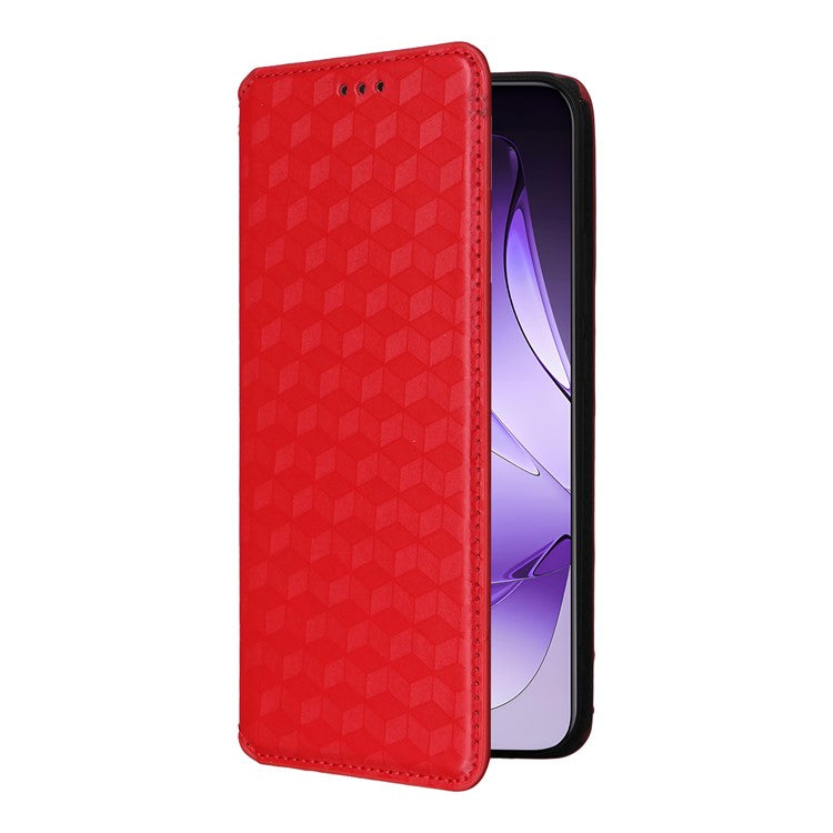 For Oppo Reno13 Pro 5G Wallet Case Rhombus Imprinted Leather Phone Cover - Red