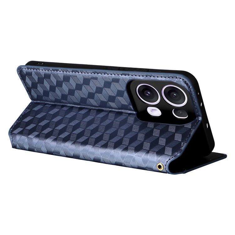 For Oppo Reno13 Pro 5G Wallet Case Rhombus Imprinted Leather Phone Cover - Blue