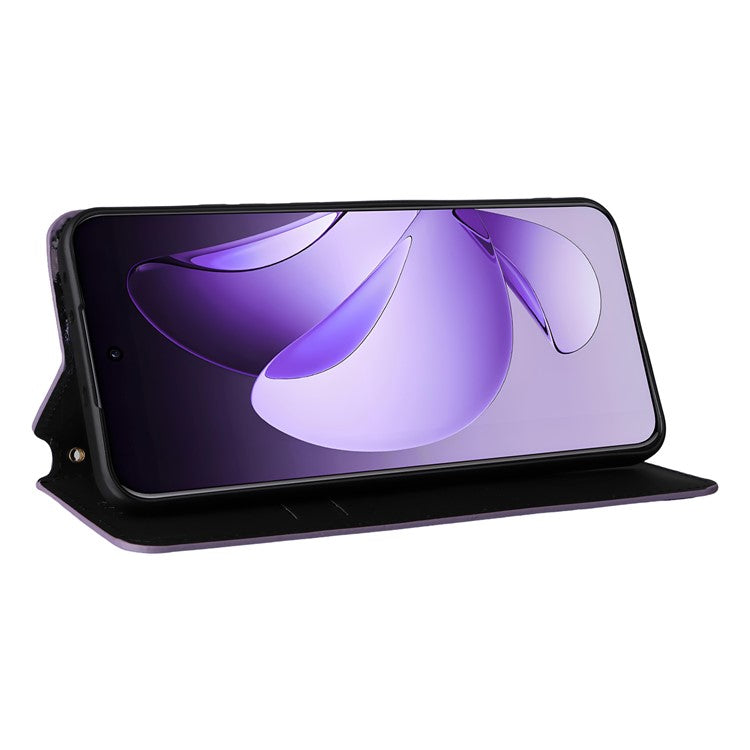 For Oppo Reno13 Pro 5G Wallet Case Rhombus Imprinted Leather Phone Cover - Purple