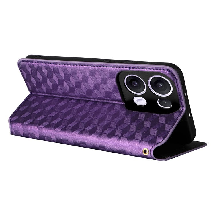 For Oppo Reno13 Pro 5G Wallet Case Rhombus Imprinted Leather Phone Cover - Purple