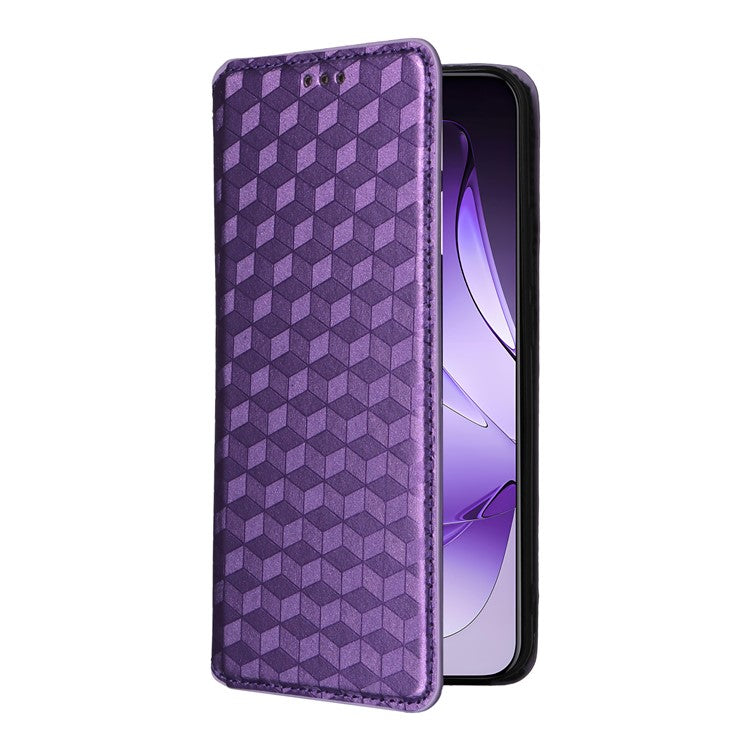 For Oppo Reno13 Pro 5G Wallet Case Rhombus Imprinted Leather Phone Cover - Purple