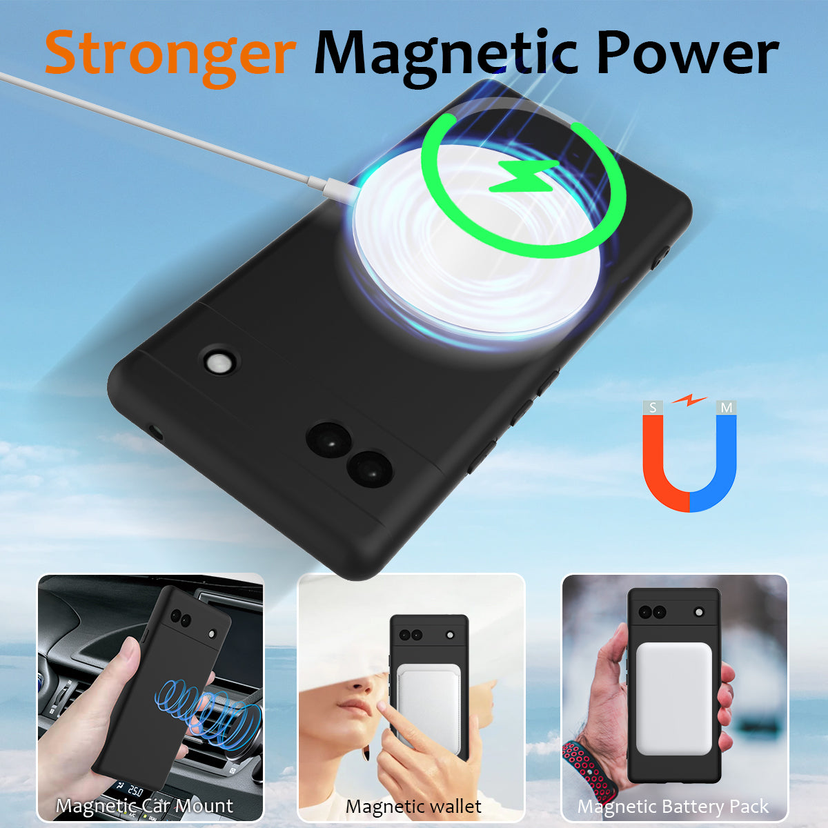 For Google Pixel 6a Case Compatible with MagSafe Anti-Drop Liquid Silicone Phone Cover - Black