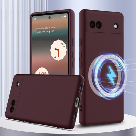 For Google Pixel 6a Case Compatible with MagSafe Anti-Drop Liquid Silicone Phone Cover - Wine Red