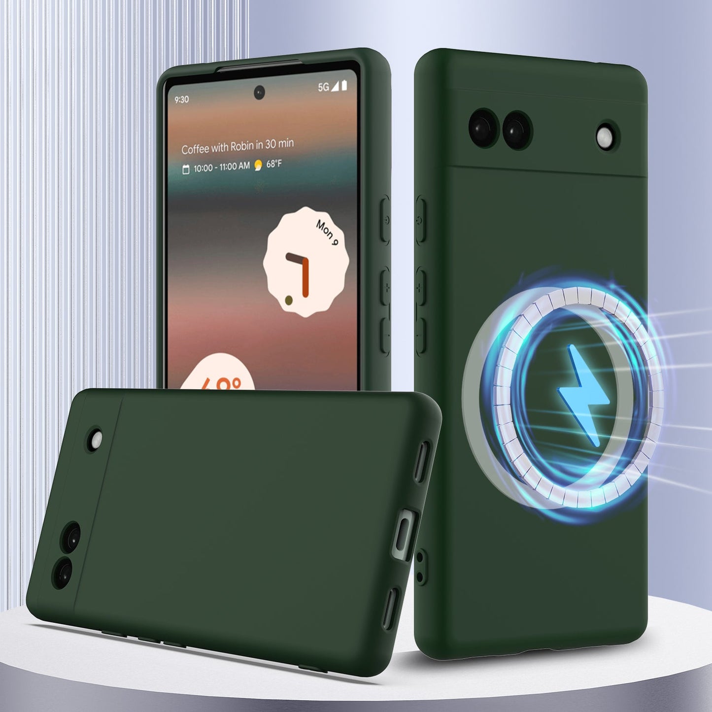 For Google Pixel 6a Case Compatible with MagSafe Anti-Drop Liquid Silicone Phone Cover - Dark Green