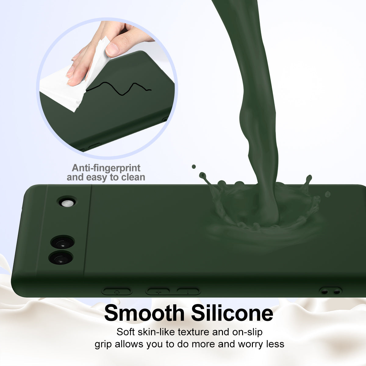 For Google Pixel 6a Case Compatible with MagSafe Anti-Drop Liquid Silicone Phone Cover - Dark Green