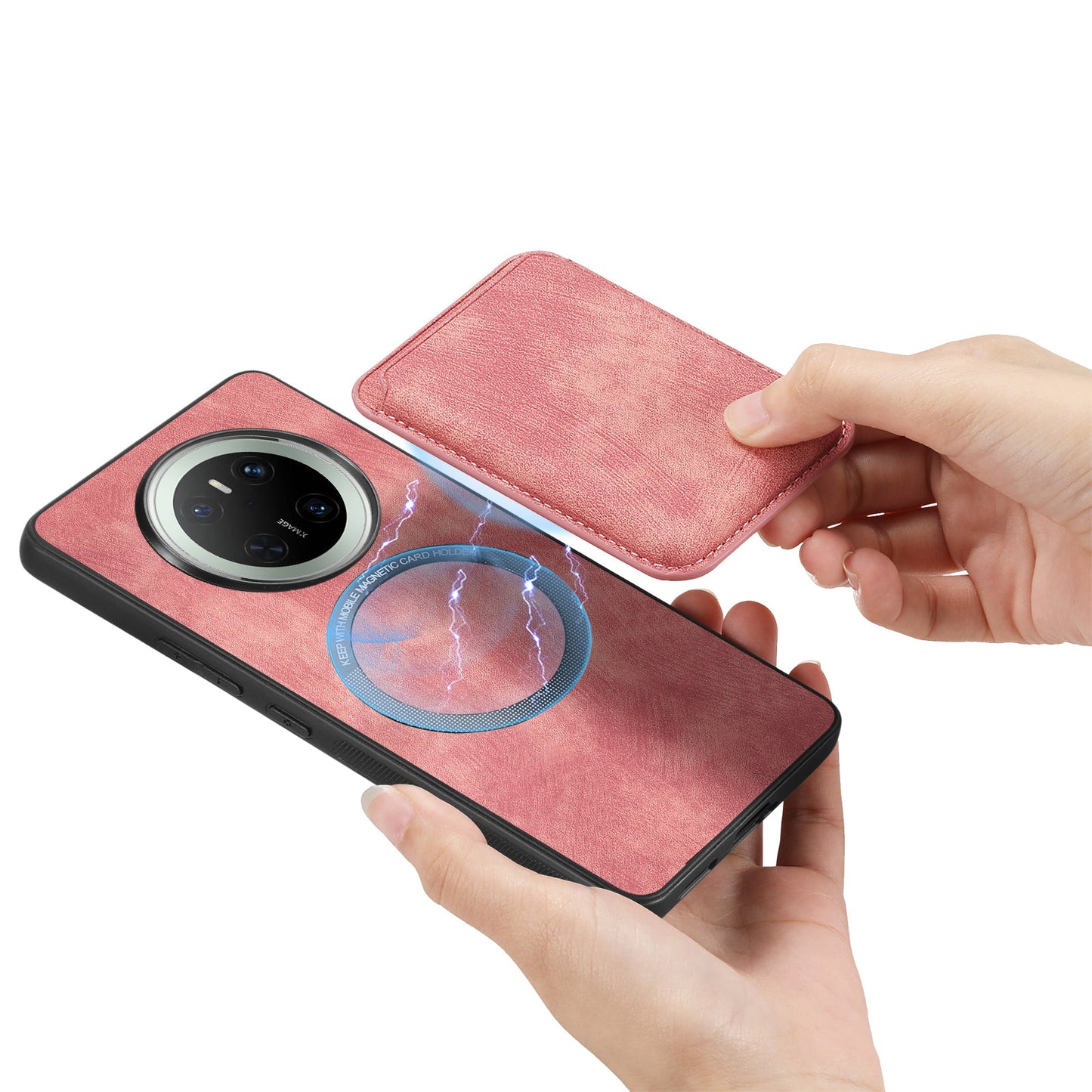 For Huawei Mate 70 Case Retro Leather TPU Phone Back Cover with Detachable Card Slot - Pink