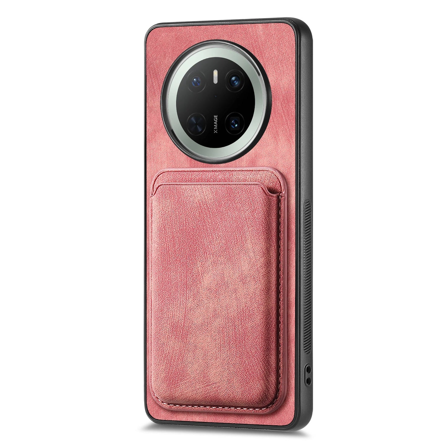 For Huawei Mate 70 Case Retro Leather TPU Phone Back Cover with Detachable Card Slot - Pink