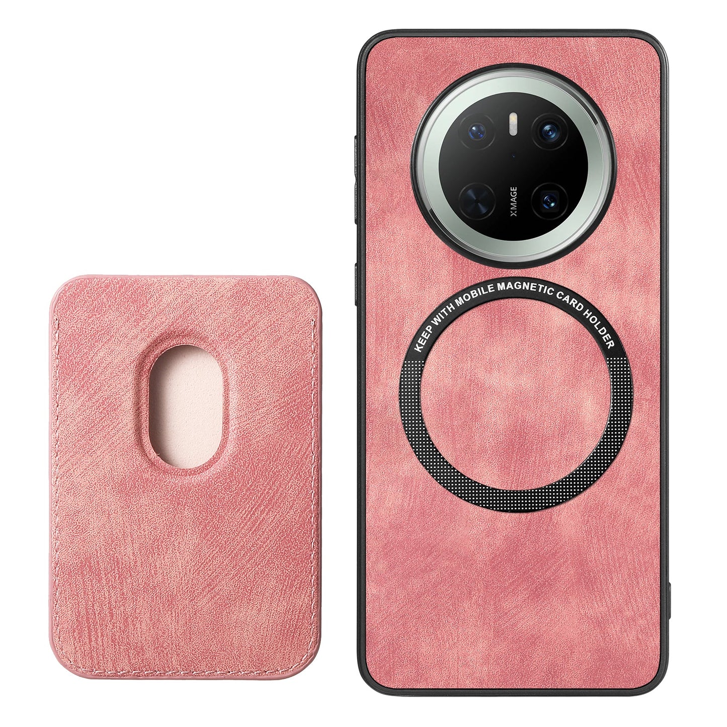 For Huawei Mate 70 Case Retro Leather TPU Phone Back Cover with Detachable Card Slot - Pink