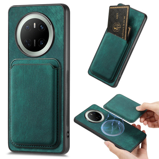 For Huawei Mate 70 Case Retro Leather TPU Phone Back Cover with Detachable Card Slot - Green