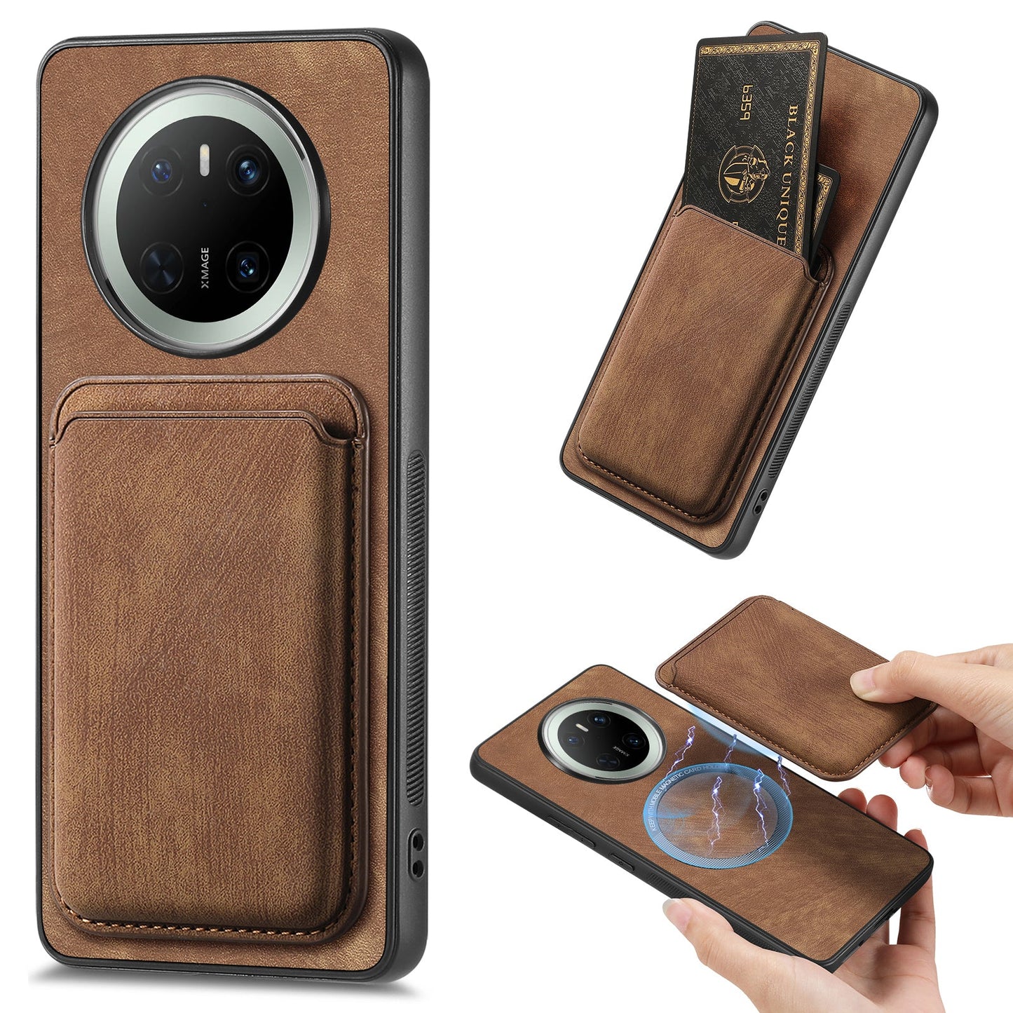 For Huawei Mate 70 Case Retro Leather TPU Phone Back Cover with Detachable Card Slot - Brown
