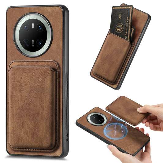 For Huawei Mate 70 Case Retro Leather TPU Phone Back Cover with Detachable Card Slot - Brown