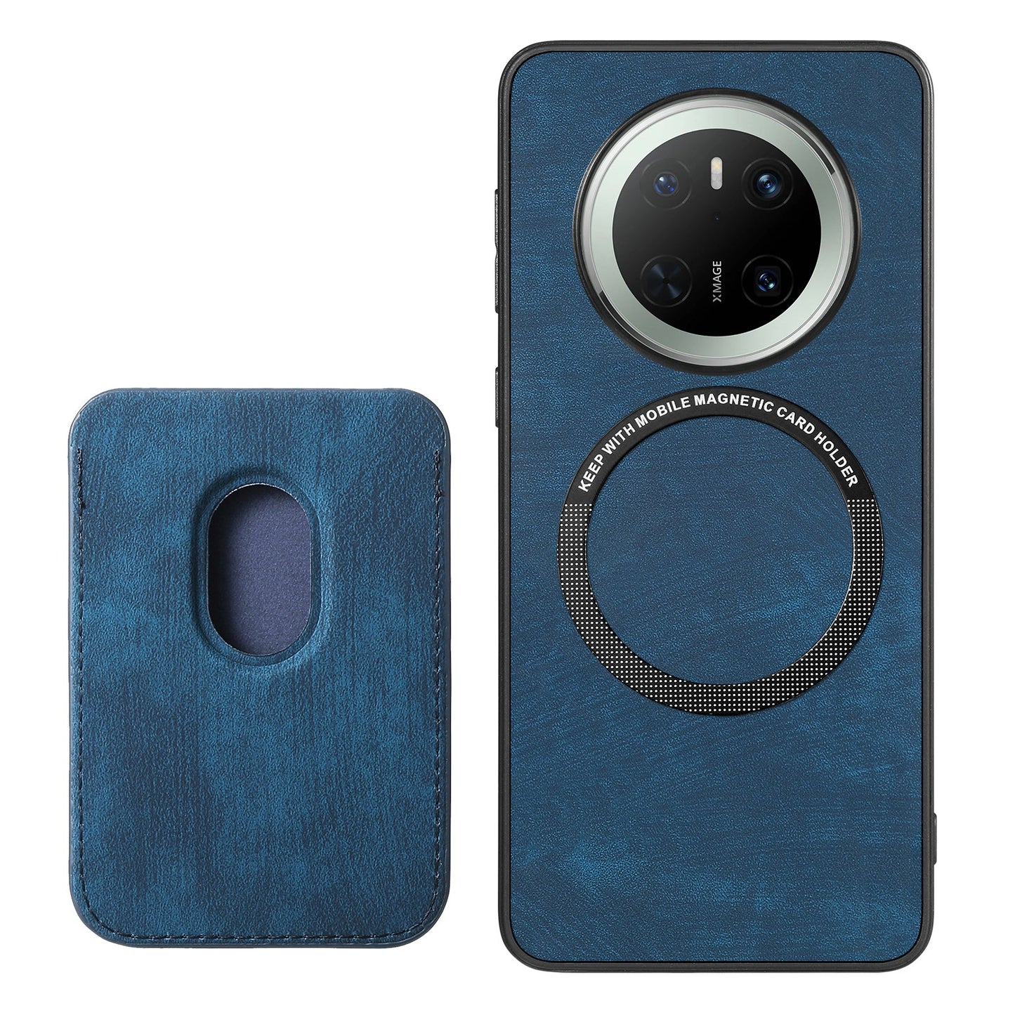 For Huawei Mate 70 Case Retro Leather TPU Phone Back Cover with Detachable Card Slot - Blue
