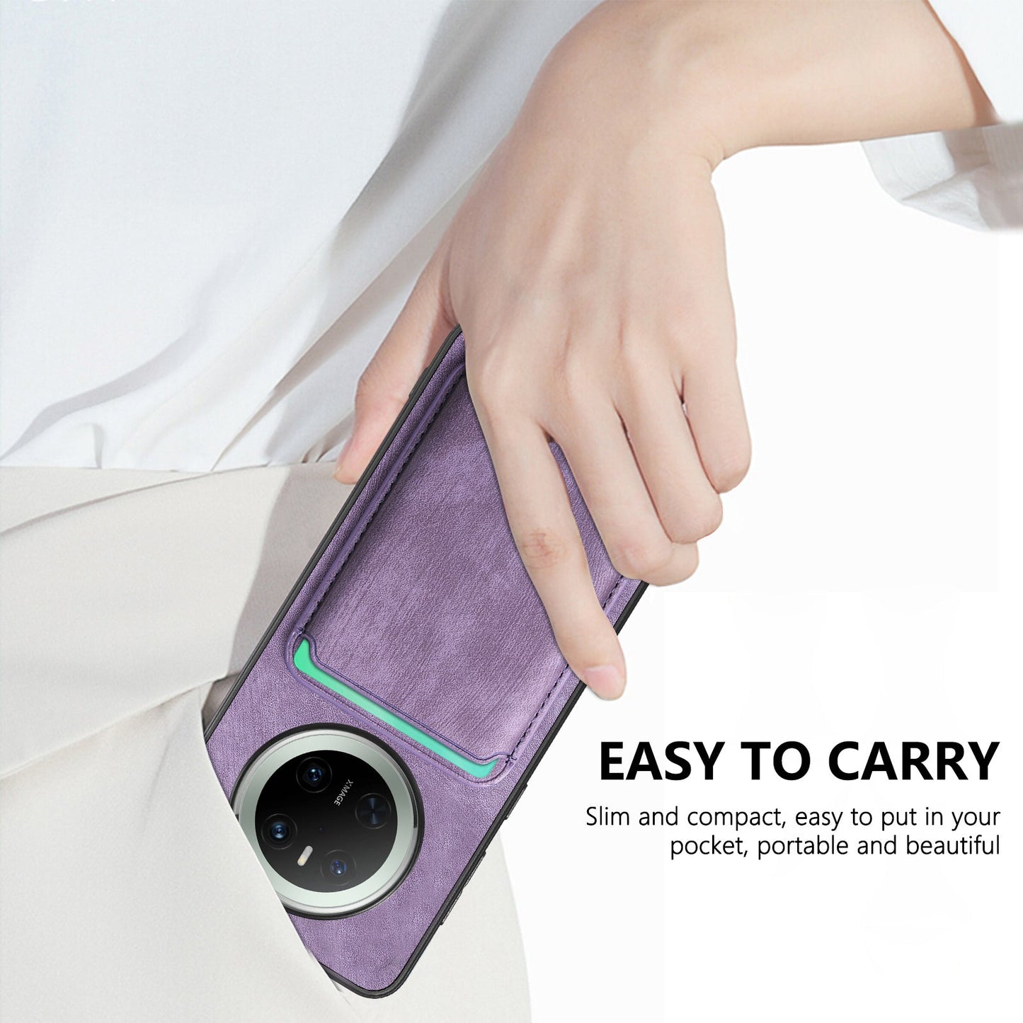 For Huawei Mate 70 Case Retro Leather TPU Phone Back Cover with Detachable Card Slot - Purple