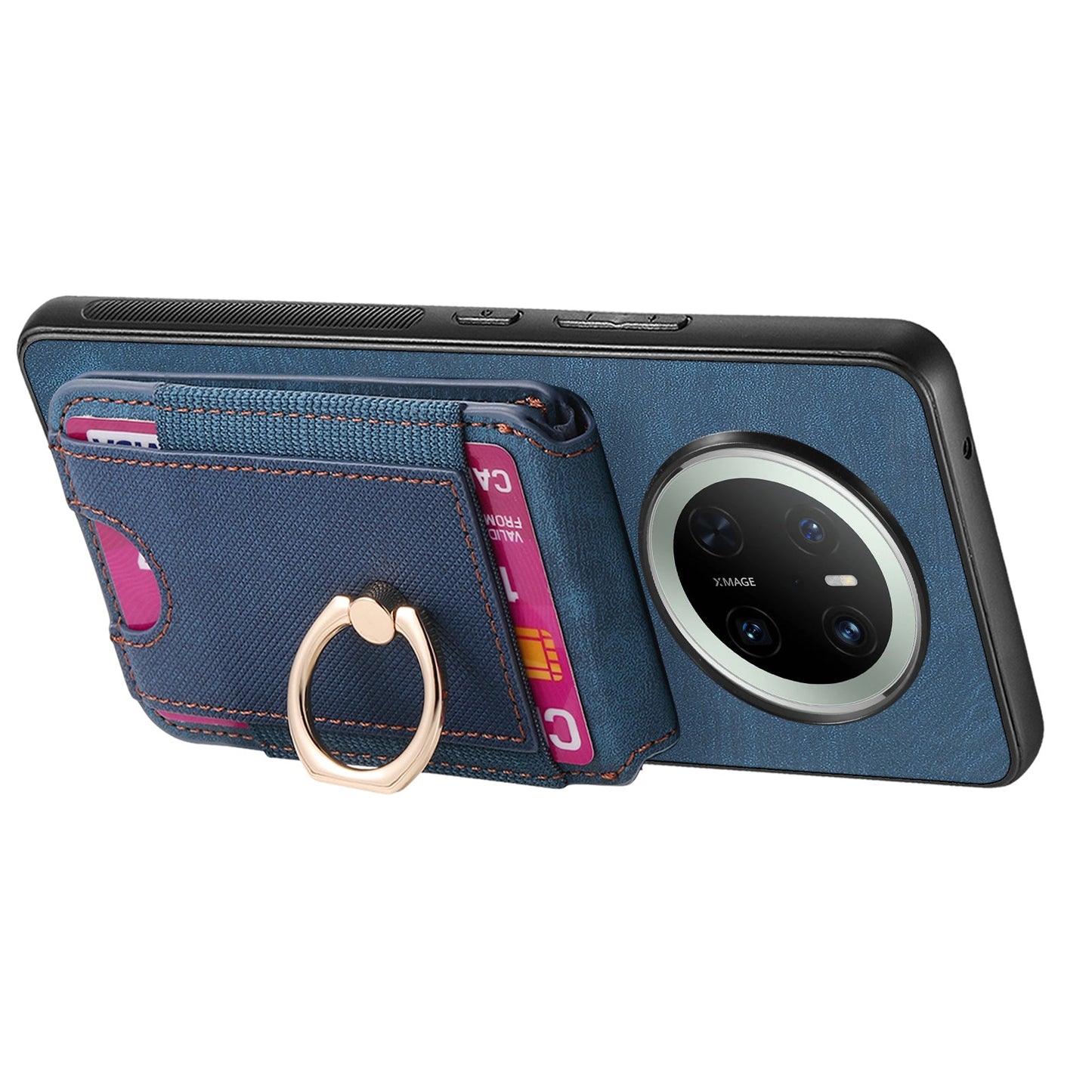 For Huawei Mate 70 Leather Back Cover with Detachable Card Holder Kickstand - Blue