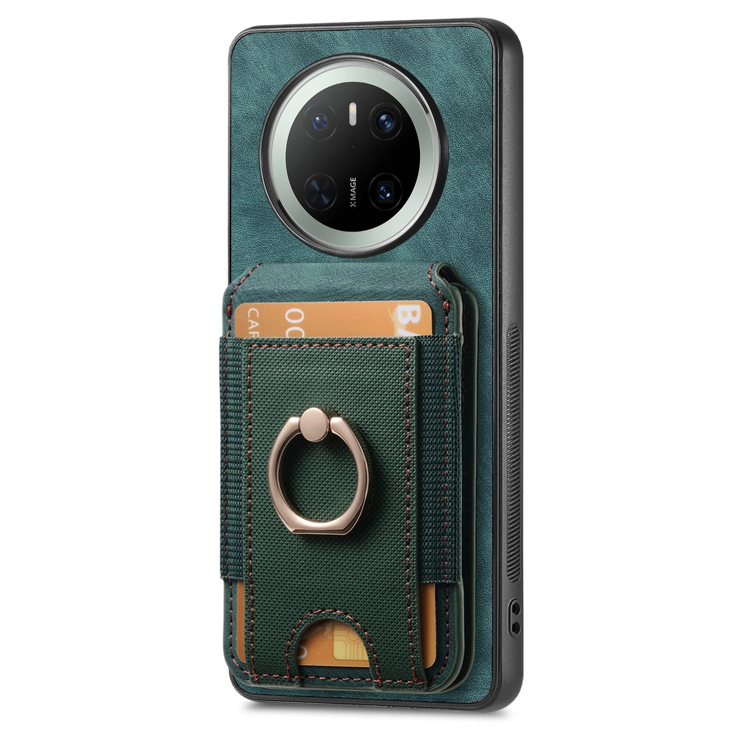For Huawei Mate 70 Leather Back Cover with Detachable Card Holder Kickstand - Green