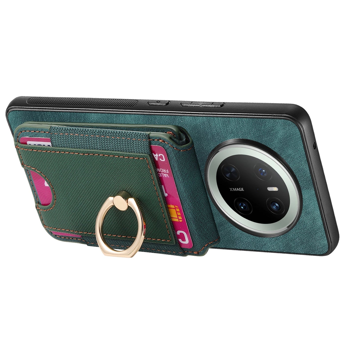 For Huawei Mate 70 Leather Back Cover with Detachable Card Holder Kickstand - Green