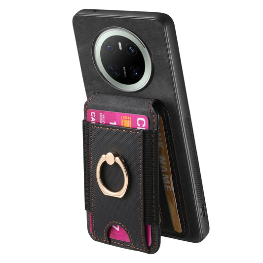 For Huawei Mate 70 Leather Back Cover with Detachable Card Holder Kickstand - Black