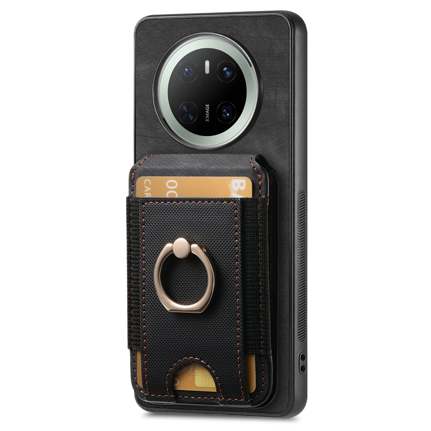 For Huawei Mate 70 Leather Back Cover with Detachable Card Holder Kickstand - Black