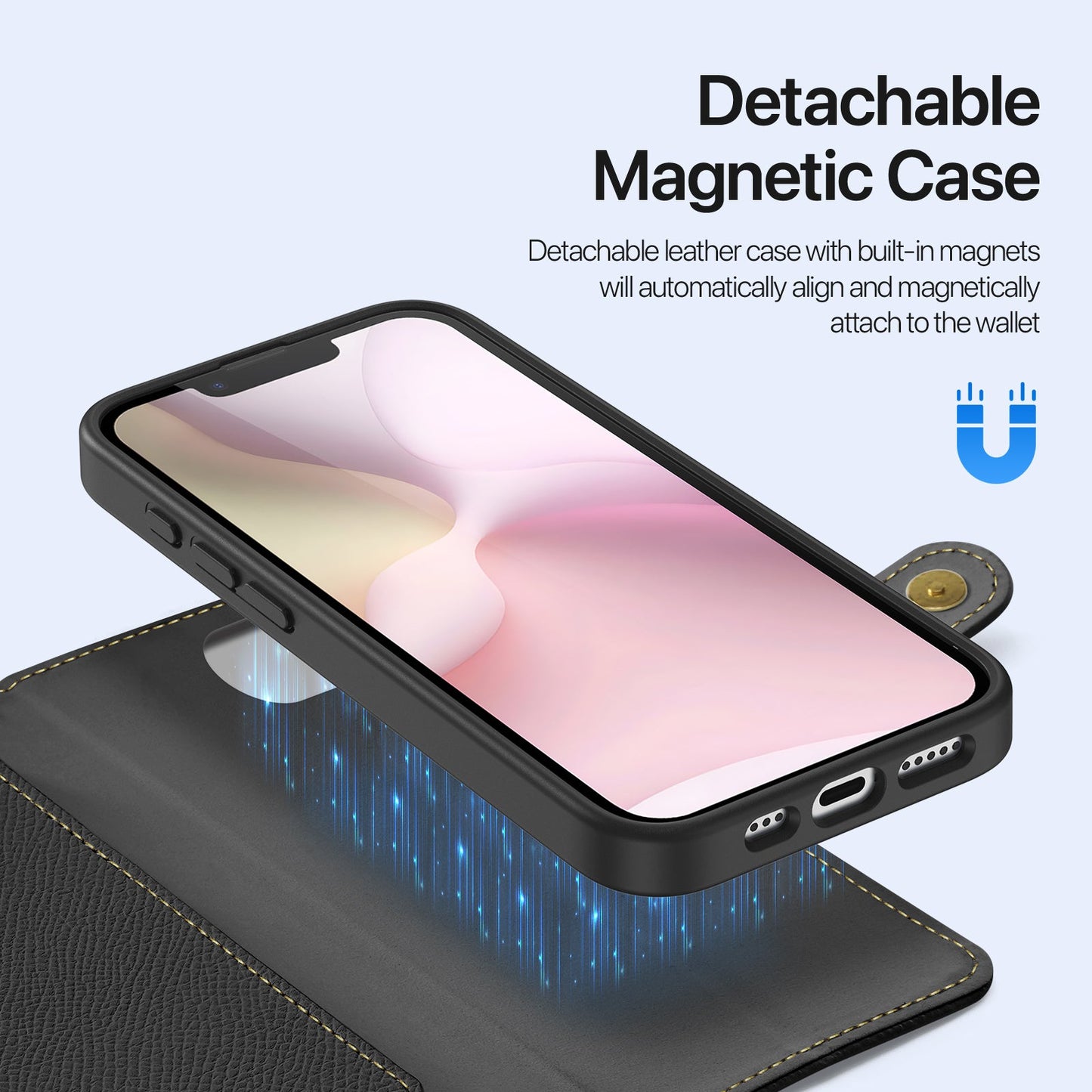 For iPhone SE (2025) Case DUX DUCIS Lawa Series Detachable Magnetic Cowhide Leather Cover Zipper Wallet - Black