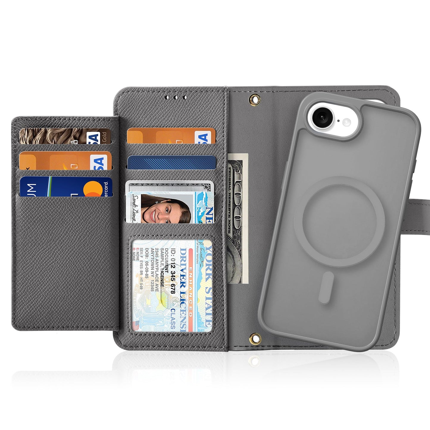 For iPhone SE (2025) Case DUX DUCIS Lawa Series Detachable Magnetic Cowhide Leather Cover Zipper Wallet - Grey
