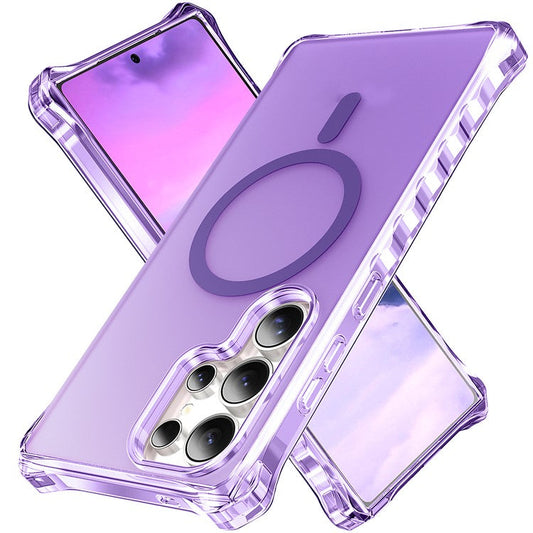 For Samsung Galaxy S24 Ultra Case Compatible with MagSafe Small Wavy Edge PC + TPU Phone Cover - Purple