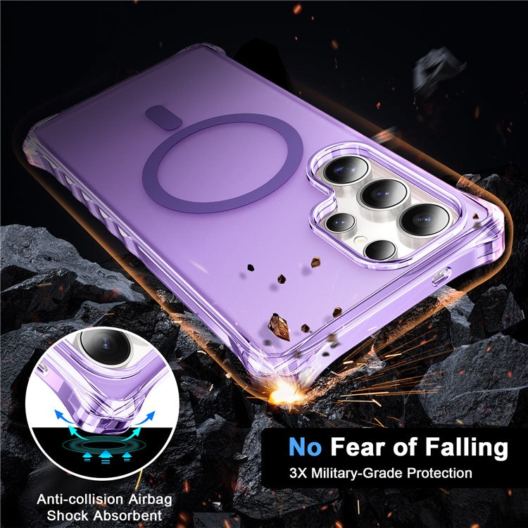 For Samsung Galaxy S24 Ultra Case Compatible with MagSafe Small Wavy Edge PC + TPU Phone Cover - Purple