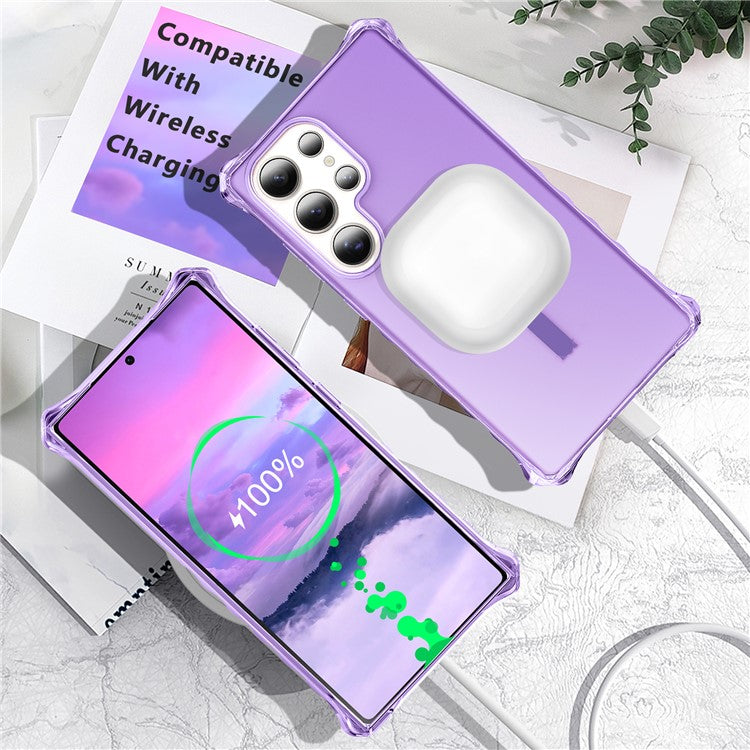 For Samsung Galaxy S24 Ultra Case Compatible with MagSafe Small Wavy Edge PC + TPU Phone Cover - Purple