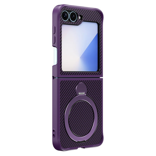 For Samsung Galaxy Z Flip7 FE 5G / Z Flip6 5G / Z Flip5 5G Phone Case with Magnetic Kickstand TPU + PC Carbon Fiber Back Cover - Purple