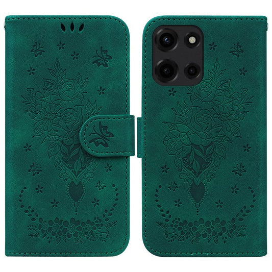 For Motorola Moto G 5G (2025) Case PU Leather Wallet Phone Cover Butterfly Flower Imprint - Green