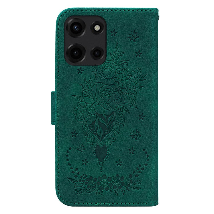 For Motorola Moto G 5G (2025) Case PU Leather Wallet Phone Cover Butterfly Flower Imprint - Green