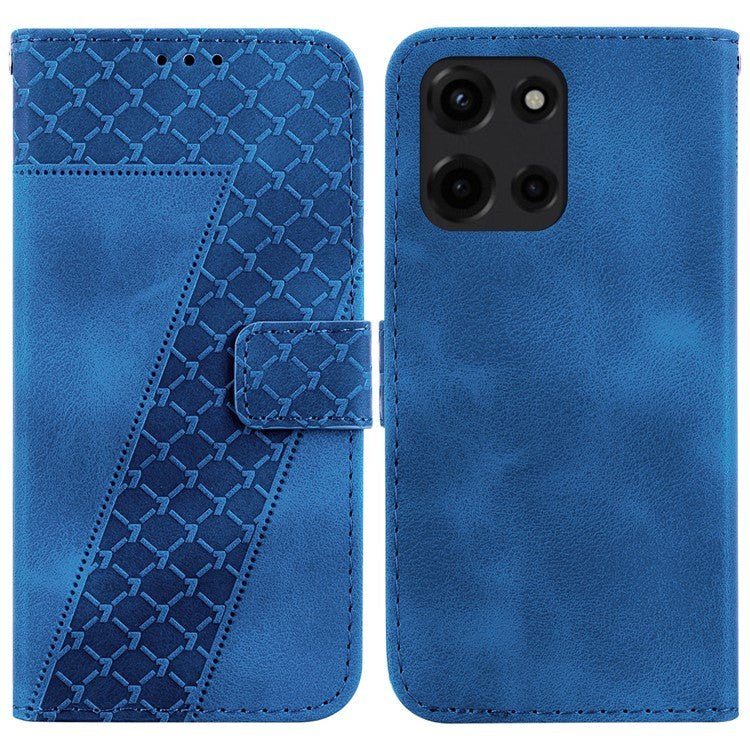 For Motorola Moto G 5G (2025) Stand Case 7-Shaped Pattern Imprint Leather Phone Cover - Dark Blue