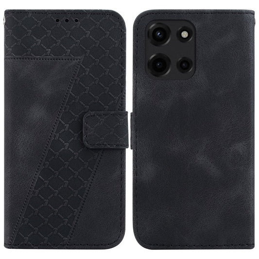 For Motorola Moto G 5G (2025) Stand Case 7-Shaped Pattern Imprint Leather Phone Cover - Black