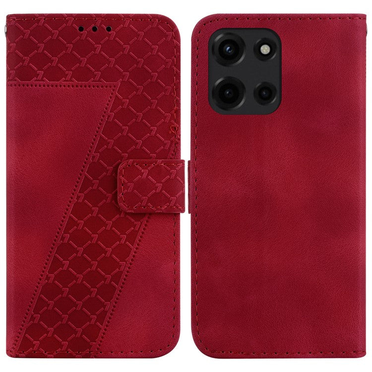 For Motorola Moto G 5G (2025) Stand Case 7-Shaped Pattern Imprint Leather Phone Cover - Red