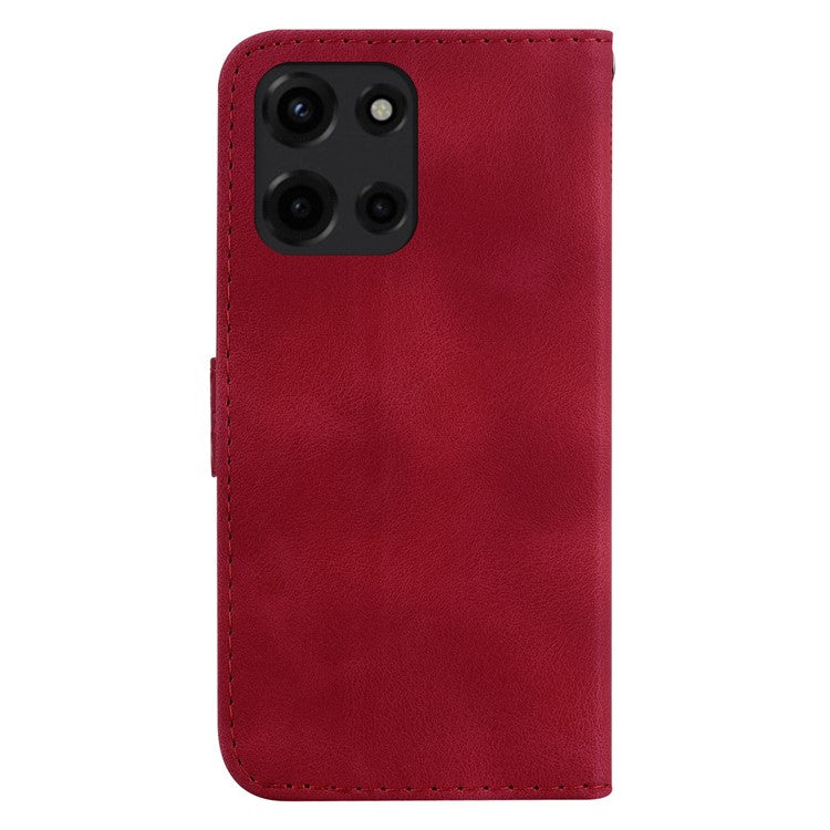 For Motorola Moto G 5G (2025) Stand Case 7-Shaped Pattern Imprint Leather Phone Cover - Red