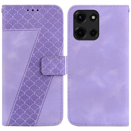 For Motorola Moto G 5G (2025) Stand Case 7-Shaped Pattern Imprint Leather Phone Cover - Purple