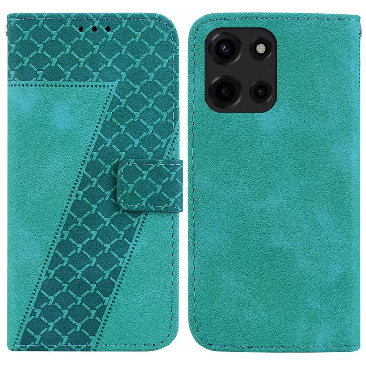 For Motorola Moto G 5G (2025) Stand Case 7-Shaped Pattern Imprint Leather Phone Cover - Green